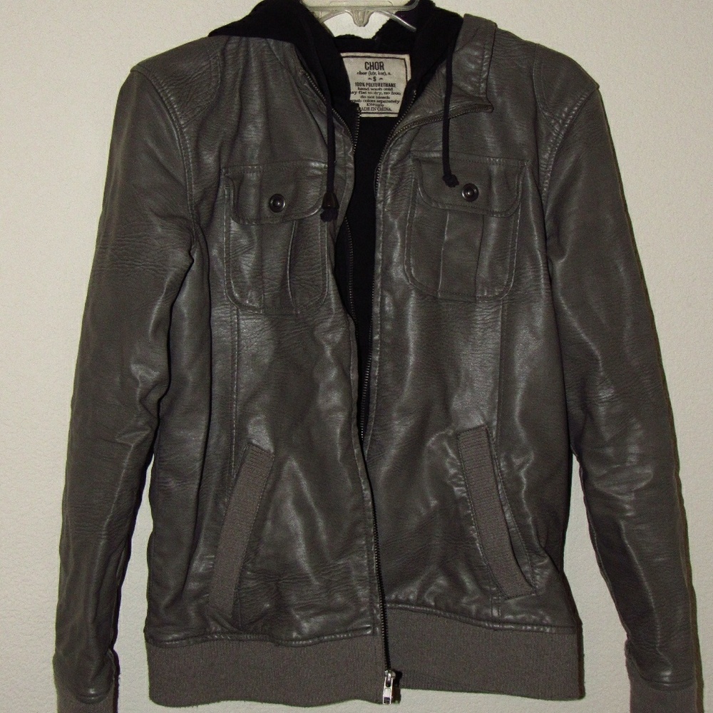 Chor Faux Hooded Leather Jacket